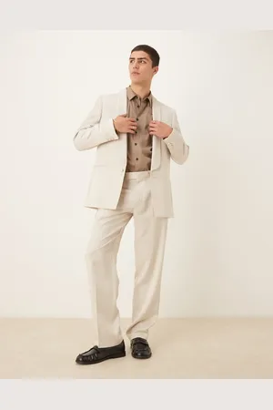 ASOS Straight leg suit pants in beige satin-Neutral