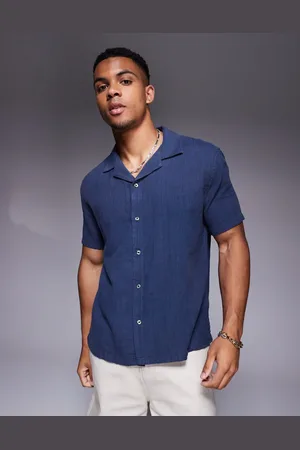 Abercrombie & Fitch Short sleeve textured linen-blend shirt in