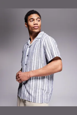 South Beach Short sleeve beach shirt in blue and white stripe