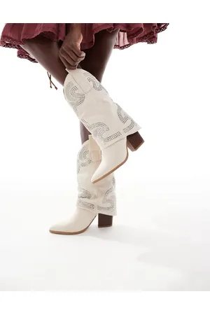 SEQWL RANCH ruched detail western boot in suedette-Neutral