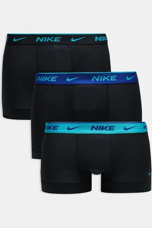 Nike Dri-FIT Essential Microfibre 3 pack trunks in black with blue waistbands