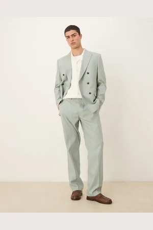 ASOS Linen blend straight leg suit pants in