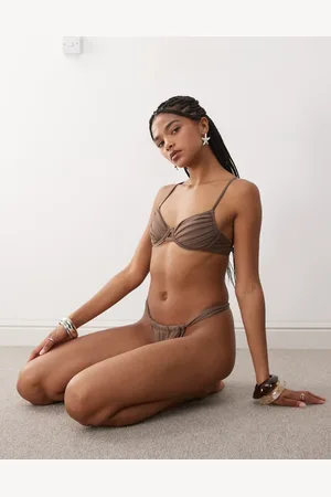 Miss Selfridge Mix and Match strappy cup bikini top in -Brown