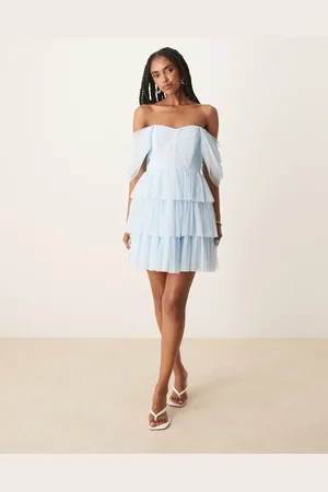 Lace & Beads Off shoulder corset tulle mini dress in