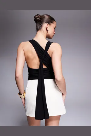 Kaiia Slinky racerneck gathered back drape detail bodysuit in