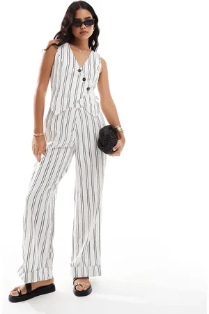 ASOS Asymmetric waistcoat 2 in 1 jumpsuit in white and black -Multi