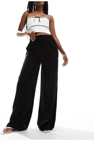 In The Style Linen blend wide leg drawstring pants in