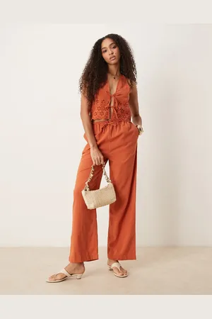 Iisla & Bird Ruffle front beach pants in (part of a set)-Orange