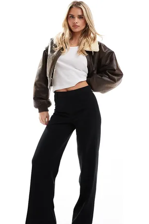 Bershka Petite high waisted wide leg tailored pants in