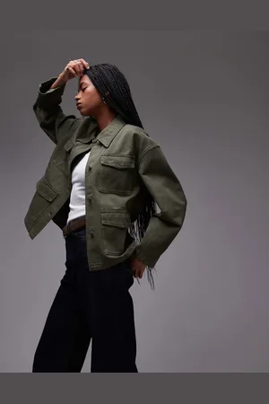 ARKET Denim jacket with patch pockets and cinch back in -White