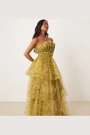 Lace & Beads Bandeau high-low tulle maxi dress in