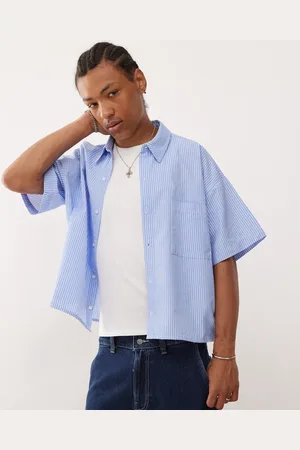 Reclaimed Short sleeve boxy shirt in pinstripe