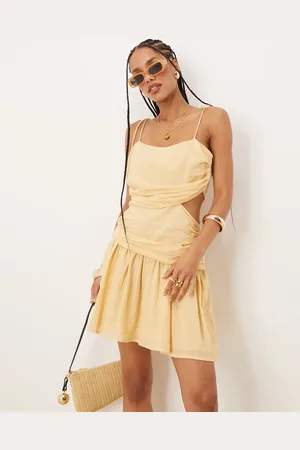 ASOS Crinkle cami mini dress with tie straps in -Neutral