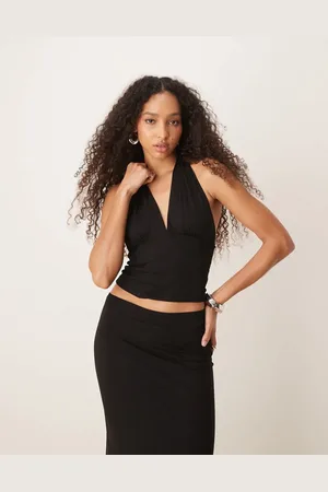 Gina Tricot Soft Touch jersey slinky low cut halterneck top in (part of a set)