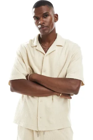 Pull&Bear Self stripe textured shirt in ecru (part of a set)