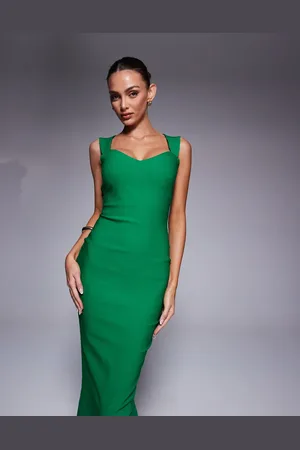 Vesper Bengaline sweetheart neck open back midaxi dress in -Green