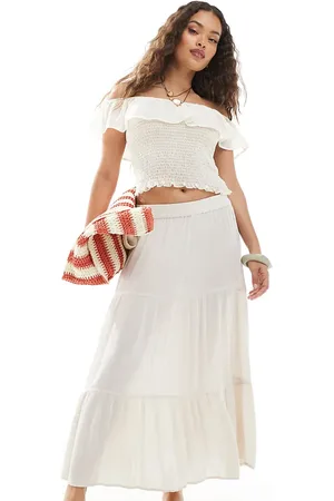 ONLY Tiered maxi skirt in -White
