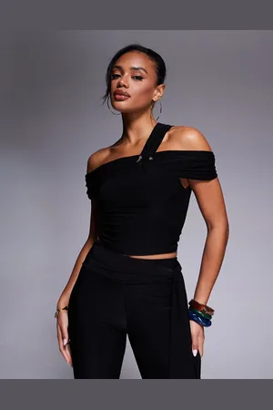 Kaiia Exclusive slinky asymmetric one shoulder gold hardware detail top in (part of a set)