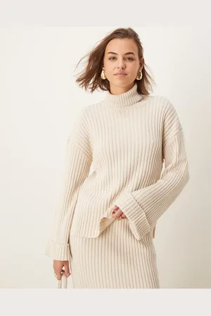 Y.A.S Knitted roll neck jumper with turn up sleeves in (part of a set)-White