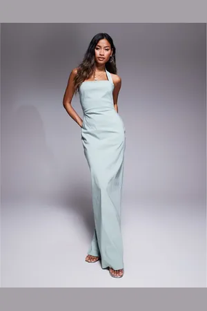 Vesper Bengaline halterneck strap bodycon maxi dress in -Green