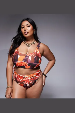 ASOS ASOS DESIGN Curve Ava high waist high leg bikini bottoms in -Multi