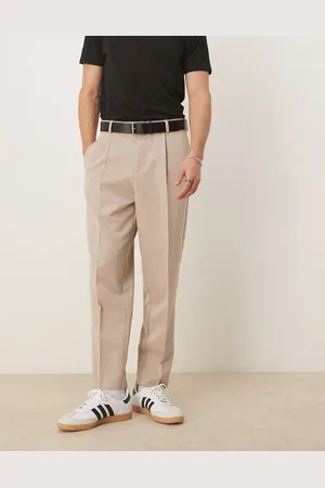 ASOS Smart relaxed tapered fit pants with front pleat in -Neutral