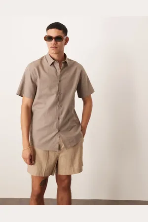 ASOS Formal linen blend regular shirt in brown