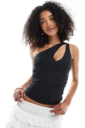 Bershka Semi sheer one shoulder top in (part of a set)