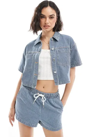 New Look Boxy stripe denim shirt in blue (part of a set)