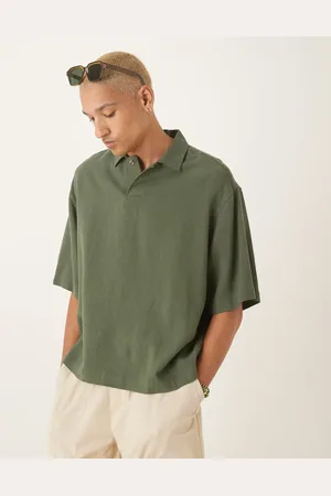 ASOS Oversized overhead boxy linen blend shirt in khaki-Green
