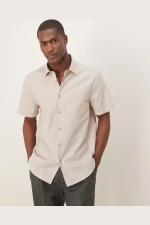 ASOS Formal linen blend regular shirt in -Neutral