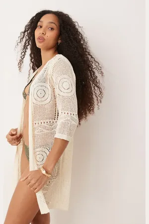 JDY Crochet beach cover up in -White