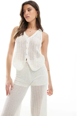 Pull&Bear Crochet knitted tie front top in (part of a set)