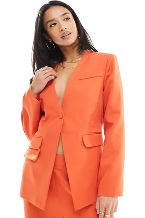 Extro & Vert Petite Tailored buttoned blazer in rust (part of a set)-Orange