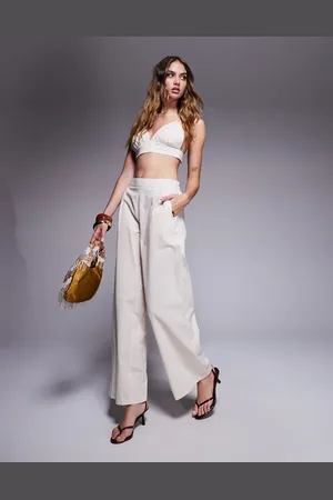 Missyempire Missy Empire linen look elasticated waist wide leg pants in (part of a set)-White