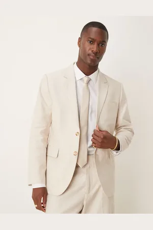 Abercrombie & Fitch Classic single breasted linen suit blazer co-ord in cream-Neutral