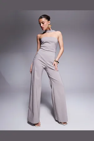 Vesper Bengaline choker detail bandeau jumpsuit in -Neutral