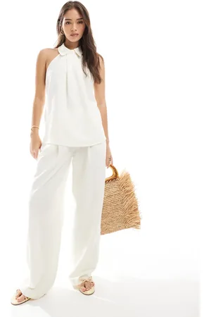 ASOS Linen look low rise pants in (part of a set)-White