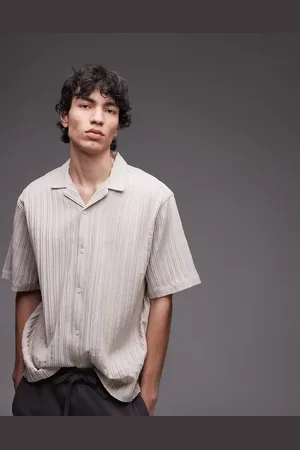 Topman Short sleeve textured plisse shirt in -Neutral