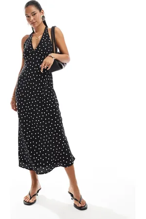 Pull&Bear Polka dot halterneck midi dress in