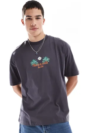 ASOS Oversized t-shirt with scenic graphic in charcoal-Grey
