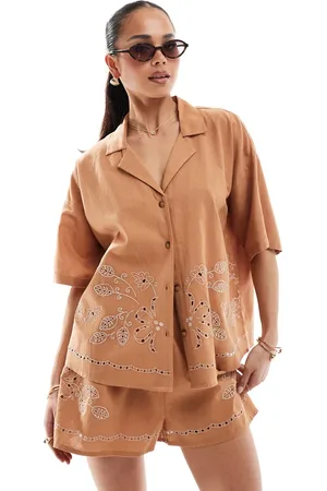 ASOS Short sleeve shirt with revere collar with broderie detail in (part of a set)