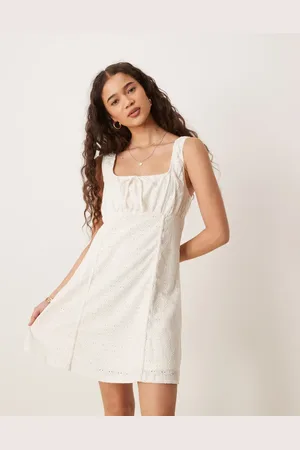 VILA Broderie milkmaid style mini dress in white