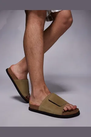 ASOS Slider sandals in suede with cork sole-Neutral
