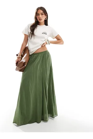 ASOS Cotton godet maxi skirt in -Green