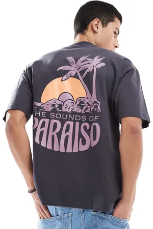 ASOS Oversized t-shirt with palm tree graphic in charcoal-Grey