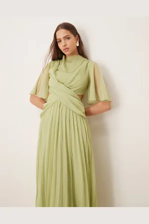 ASOS Cowl wrap front pleated midi dress with cut out in