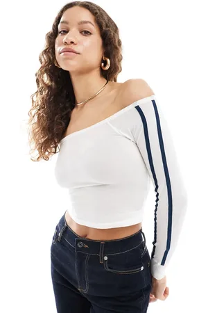 Motel Gavya stripe sleeve off shoulder top in white
