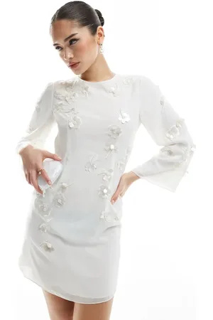 HOPE & IVY Bridal embellished flare sleeve mini dress in