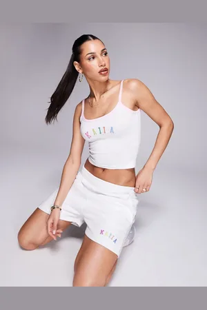 Kaiia Embroidered rainbow logo contrast trim cami crop top in grey marl (part of a set)